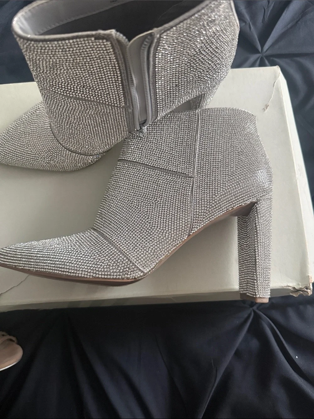 Steve Madden Silver Crystal Pointed Toe Ankle Booties